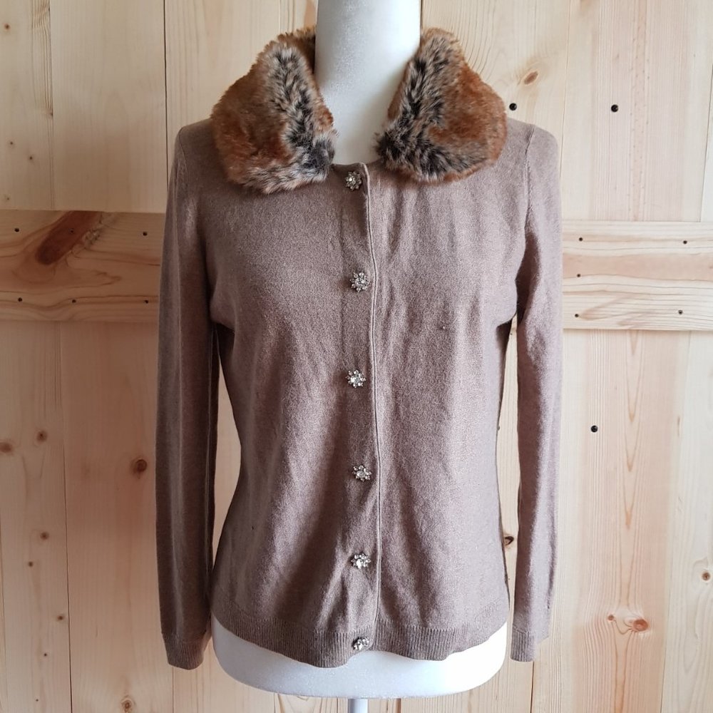 Sz M Angora Rabbit Collar Cardigan with Rhinestone